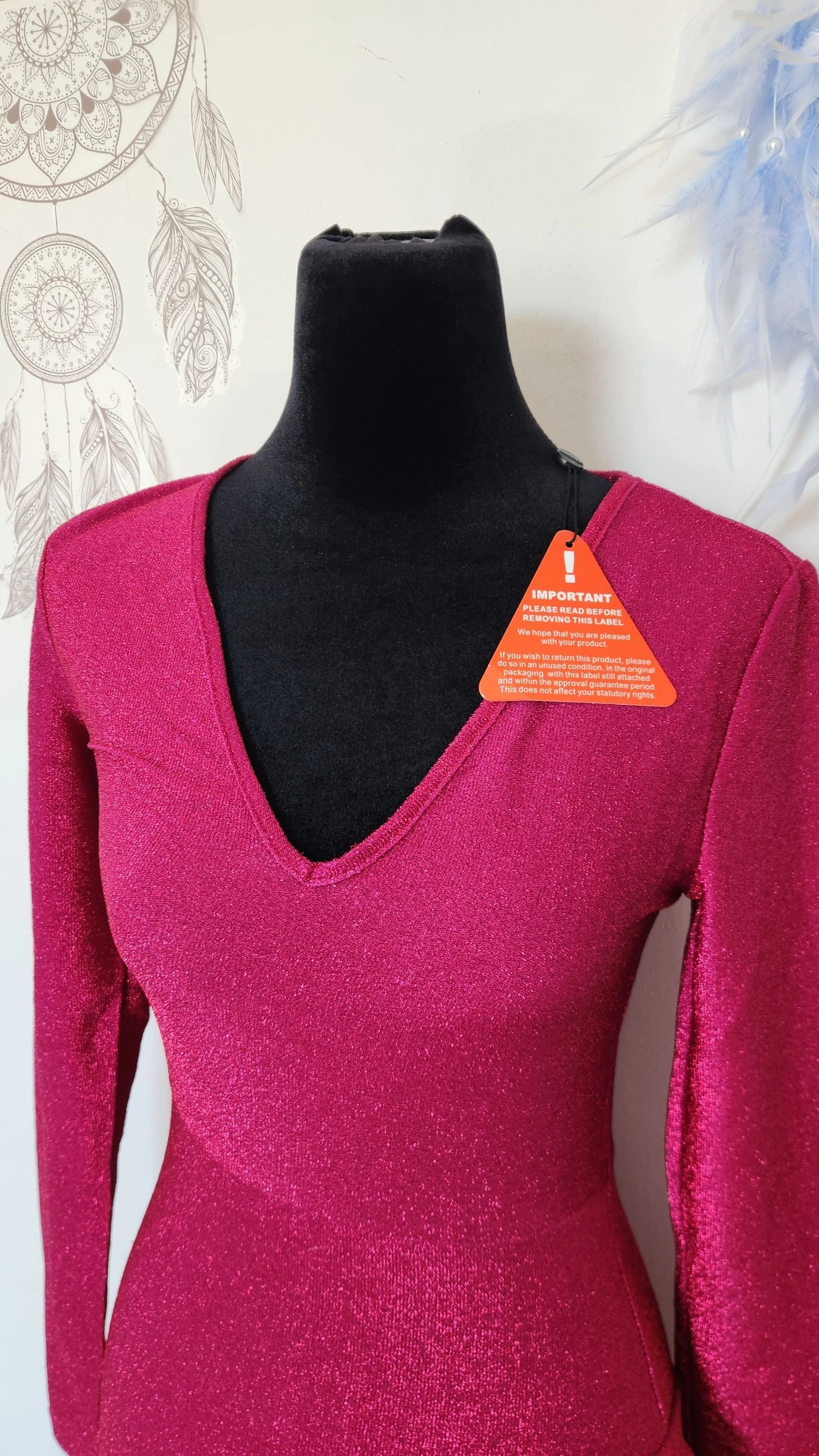 Fuchsia glitterende avondjurk met V-hals ●Maat S●🌸 Nieuw – photo 4